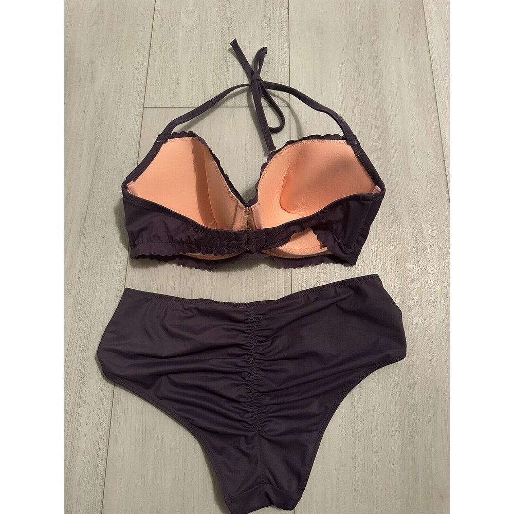 VINTAGE Victoria's Secret 2-pc Bikini Swimsuit Purple Underwire Sz 36D / M - Picture 4 of 7
